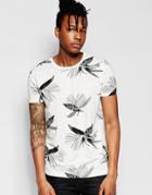 Asos T-shirt With Floral Print On Nepp Fabric - Light Gray