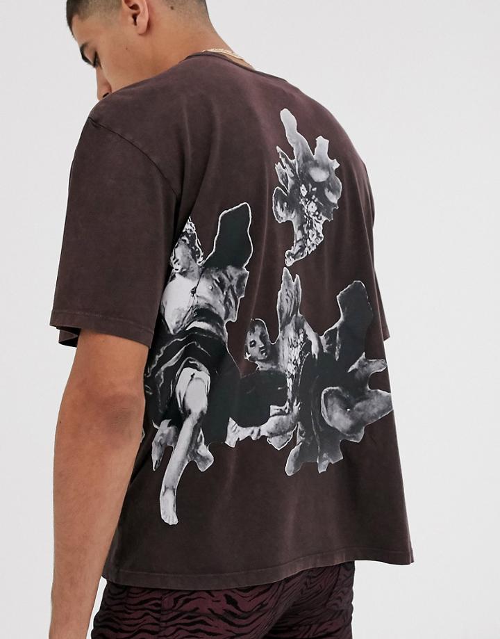 Heart & Dagger Tee With Side And Back Print - Brown