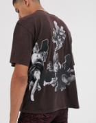 Heart & Dagger Tee With Side And Back Print - Brown