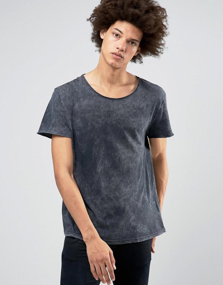 Weekday Jon Acid Wash T-shirt Roll Sleeve - Black