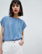 Esprit Stripe Short Cap Sleeve Top - Blue