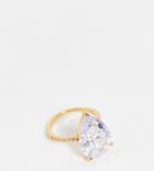 Asos Design 14k Gold Plated Ring With Teardrop Crystal