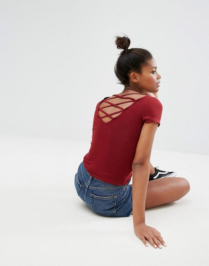 Monki Lattice Back Top - Red