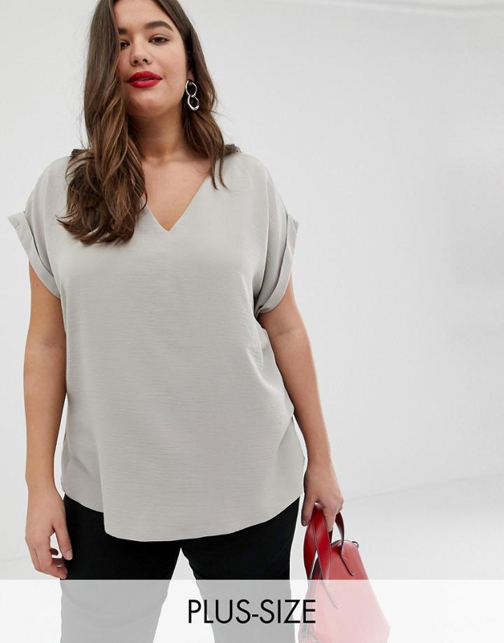 New Look Curve V Neck Top In Mink - Brown