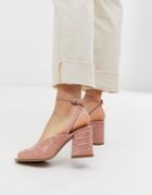 Asos Design Harmonica Mid-heeled Sandals In Beige Croc - Beige