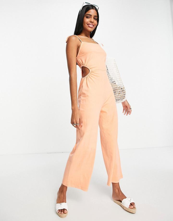 Asos Design Washed Cut Out Detail Cami Jumpsuit In Orange