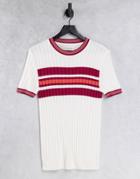 Topman Ribbed Color Block Knitted T-shirt In White