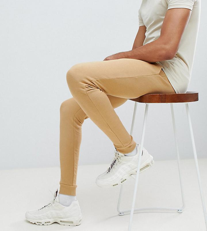 Asos Design Tall Super Skinny Joggers In Beige - Beige