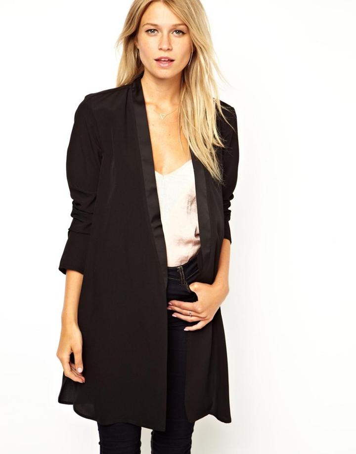 Asos Blazer In Longline With Satin Lapel
