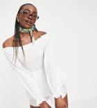Missguided Tall Bardot Shirred Romper With Frill Detail In White