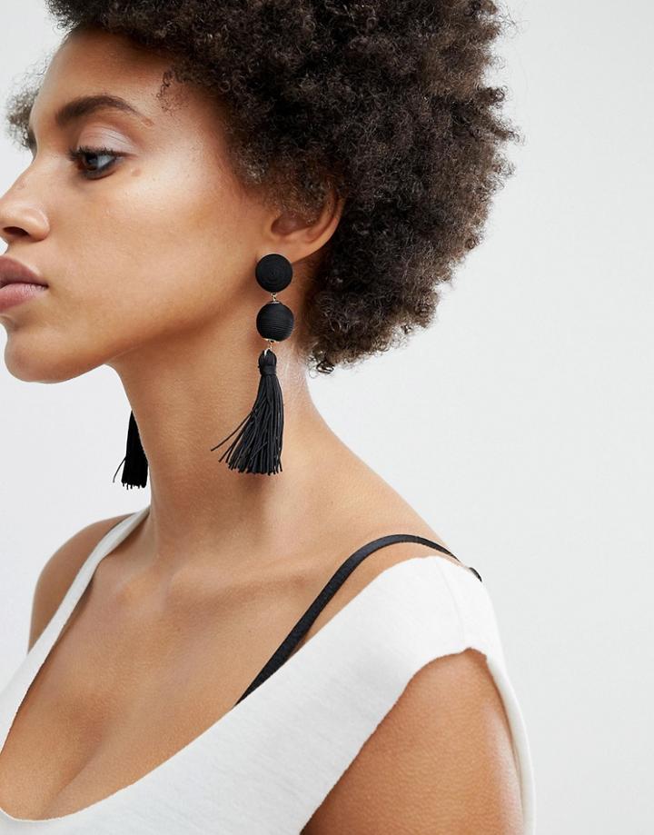 Asos Wrapped Bead & Tassel Earrings - Black