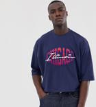 Asos Design Tall Oversized Cropped T-shirt With City Embroidery In Pique-navy
