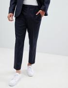 Asos Design Tapered Suit Pants In Navy Wool Blend Pinstripe - Navy