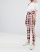 Bershka Checked Pants In Pink Check - Red