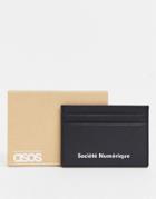 Asos Design Leather Cardholder With With Text Print In Black