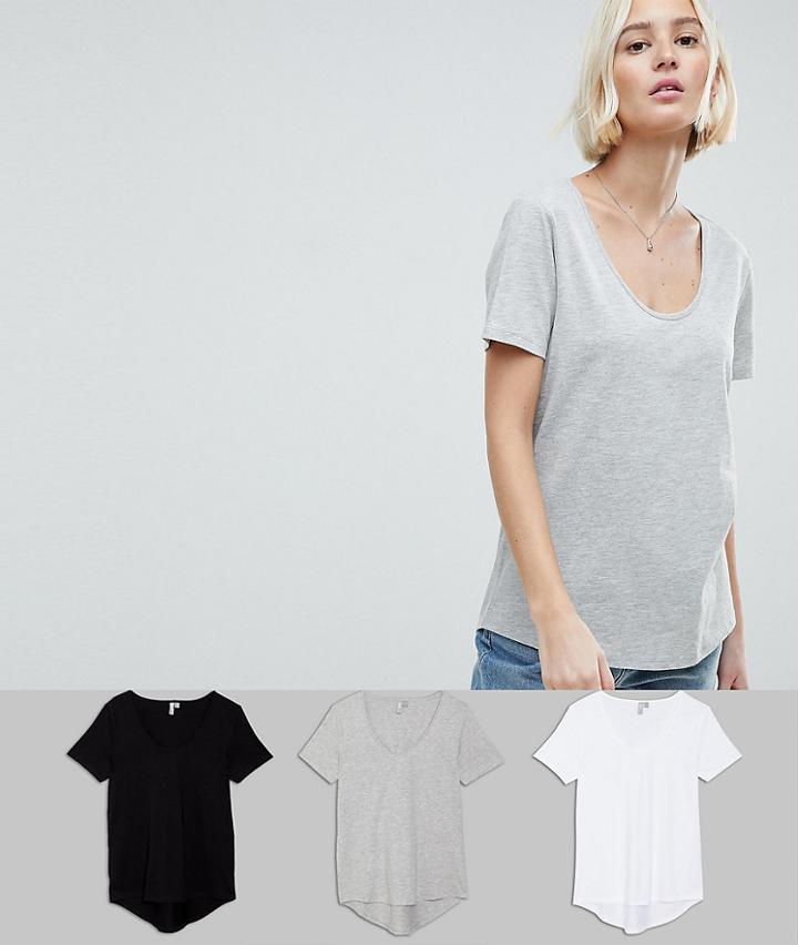 Asos T-shirt With Scoop Neck And Curved Hem 3 Pack - Multi