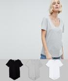 Asos T-shirt With Scoop Neck And Curved Hem 3 Pack - Multi