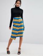 Liquorish Striped Wrap Midi Skirt With D Ring - Multi