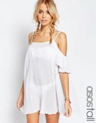 Asos Tall Cheesecloth Cold Shoulder Cross Back Beach Cover Up - White
