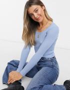 Pull & Bear Ribbed Scoop Neck Sweater In Light Blue