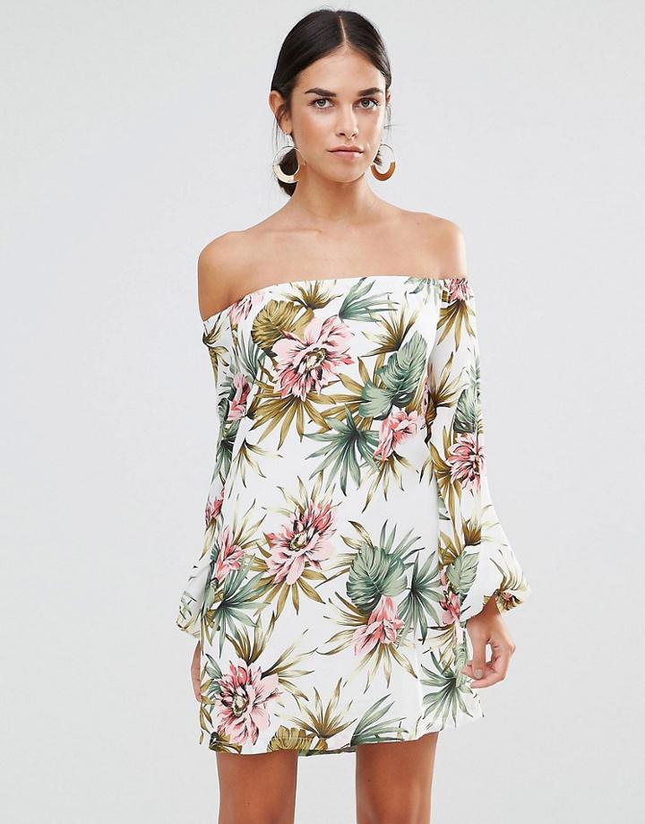 Rare Off The Shoulder Floral Mini Dress - White