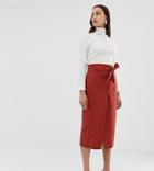 Asos Design Tall Linen Column Wrap Skirt - Red