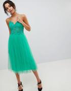 Asos Design Premium Lace Cami Top Tulle Midi Dress - Green
