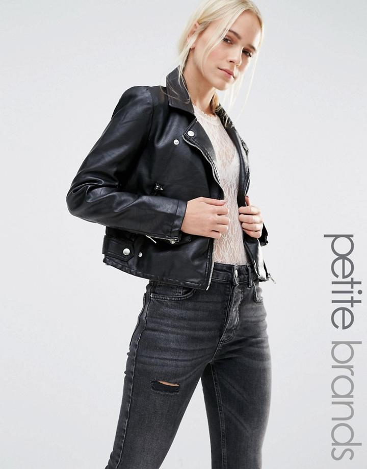 Vero Moda Petite Leather Look Biker Jacket - Black