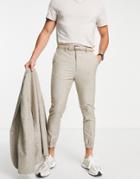 Asos Design Tapered Suit Pants In Stone Stripe With Jogger Cuff-neutral