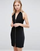 Love & Other Things Zip Front Bodycon Dress - Black