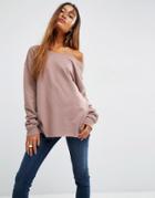 Asos Sweatshirt In Off Shoulder Boxy Fit - Pink