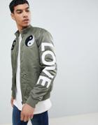 Love Moschino Bomber With Peace Logo - Green