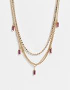 Topshop Multirow Choker Necklace With Pink Crystals In Gold