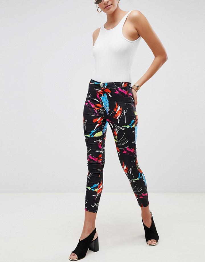 Asos Design Rivington High Waisted Jeans In 90's Print - Multi