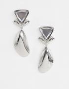 Asos Design Earrings With Jewel Stud And Metal Shell In Silver - Silver