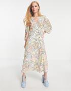 Twisted Wunder Balloon Sleeve Midi Dress In Pastel Swirl Print-multi