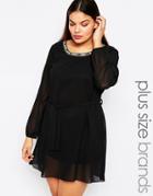 Club L Plus Necklace Trim Dress With Split Sleeves - Black