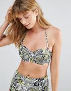 South Beach Leaf Print Balconette Bikini Top - Multi