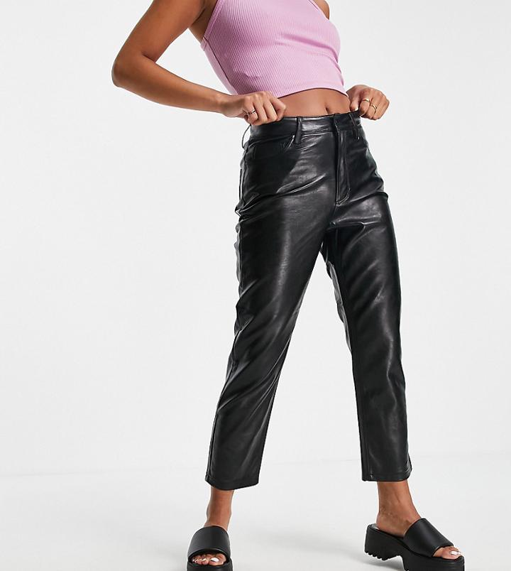 Topshop Petite Faux Leather Straight Pants In Black