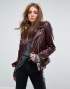 Goosecraft Leather Biker Jacket With Buckle Detail - Red