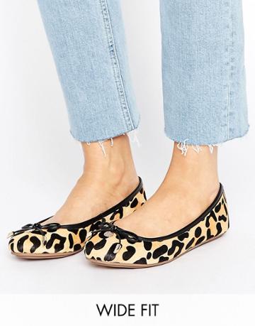 Dune Wide Fit Leopard Print Ballet Flat Shoes - Black