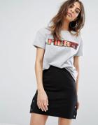 Daisy Street Relaxed T-shirt With Fierce Print - Gray