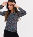 Fashion Union Petite Asymmetric Shoulder Top In Contrast Ditsy Floral-multi