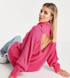 Asyou Open Back Knitted Roll Neck Sweater In Pink