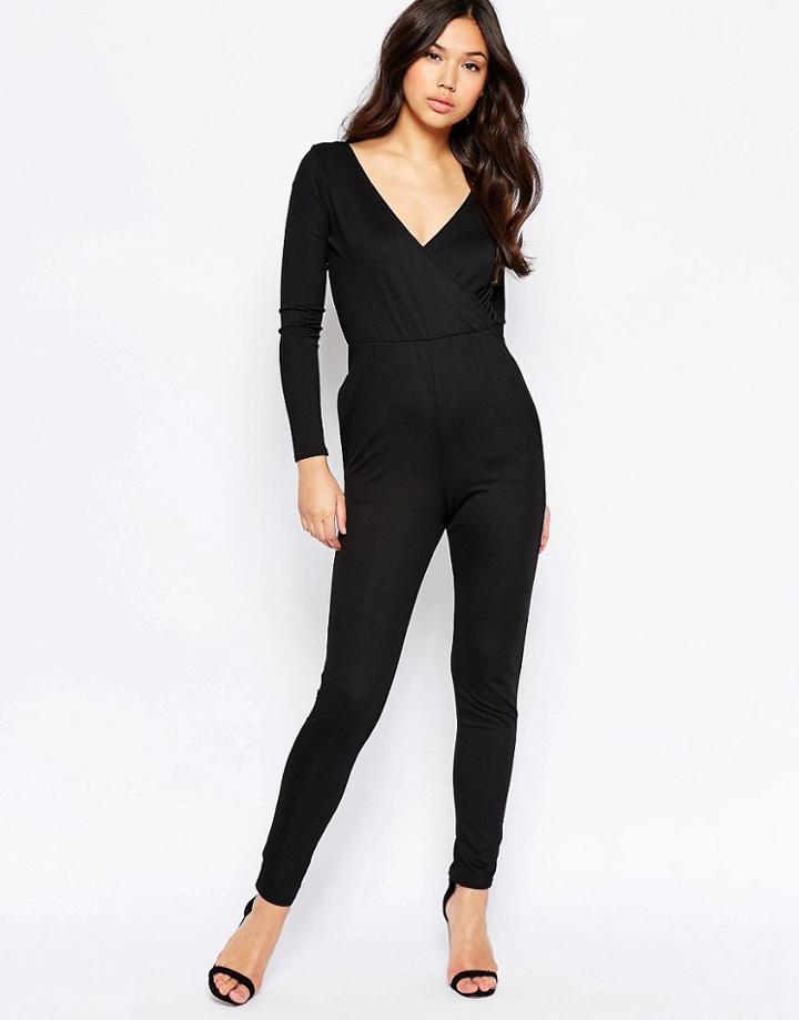 Twin Sister Long Sleeve Wrap Jumpsuit - Black
