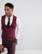 Asos Design Skinny Vest In Berry 100% Wool - Red