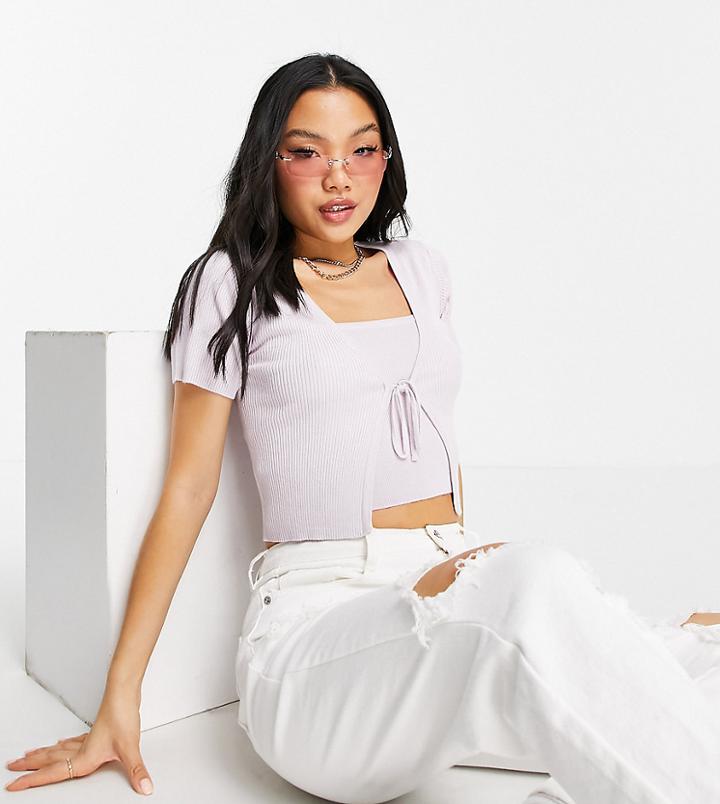 Threadbare Petite Keegan Knitted Cami Top And Cardigan Set In Lavender Blue-blues