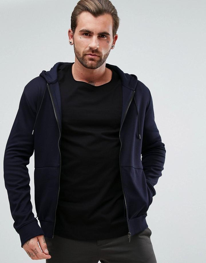 Hugo Dampton Ribbed Hoodie Sweat - Navy