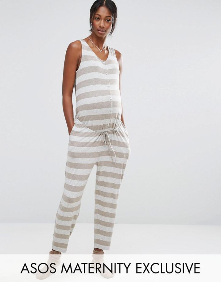 Asos Maternity Lounge Stripe Jumpsuit With Button Front - Multi