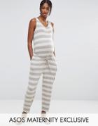 Asos Maternity Lounge Stripe Jumpsuit With Button Front - Multi